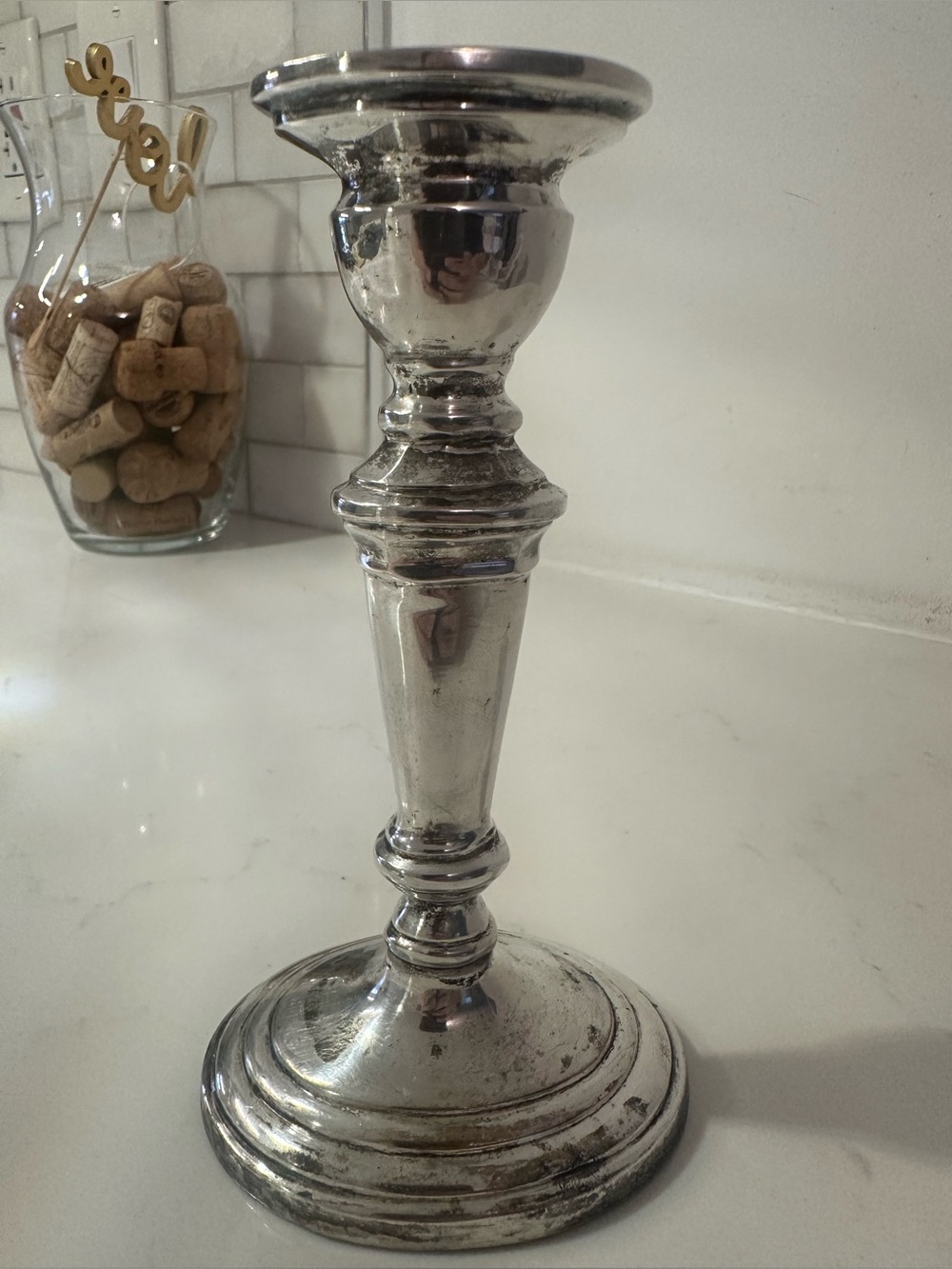 Vintage E.P. Brass Silver Plate Candlestick Candle Holder Made in India 7”